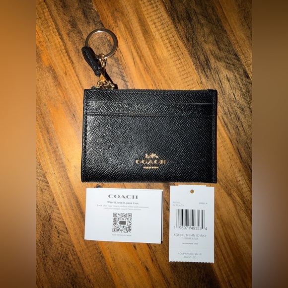 Coach Black Leather ID Holder with Keychain - Picture 3 of 5